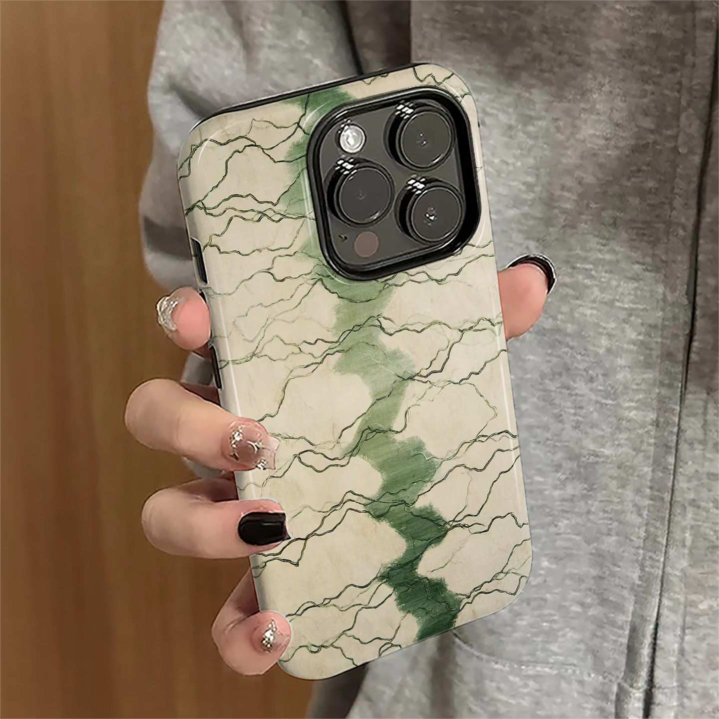 绿色晕染适用苹果16ppro手机壳iPhone17promax新款15pro女14简约13防摔11保护套12个性xsmax创意8/7plus菲林e