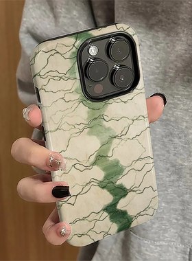 绿色晕染适用苹果16ppro手机壳iPhone17promax新款15pro女14简约13防摔11保护套12个性xsmax创意8/7plus菲林e