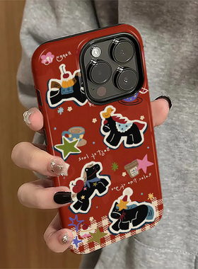 格纹小马适用苹果16pro手机壳iPhone17promax红色15pro卡通14女13马年xsmax新款12防摔11保护套8/7plus菲林x