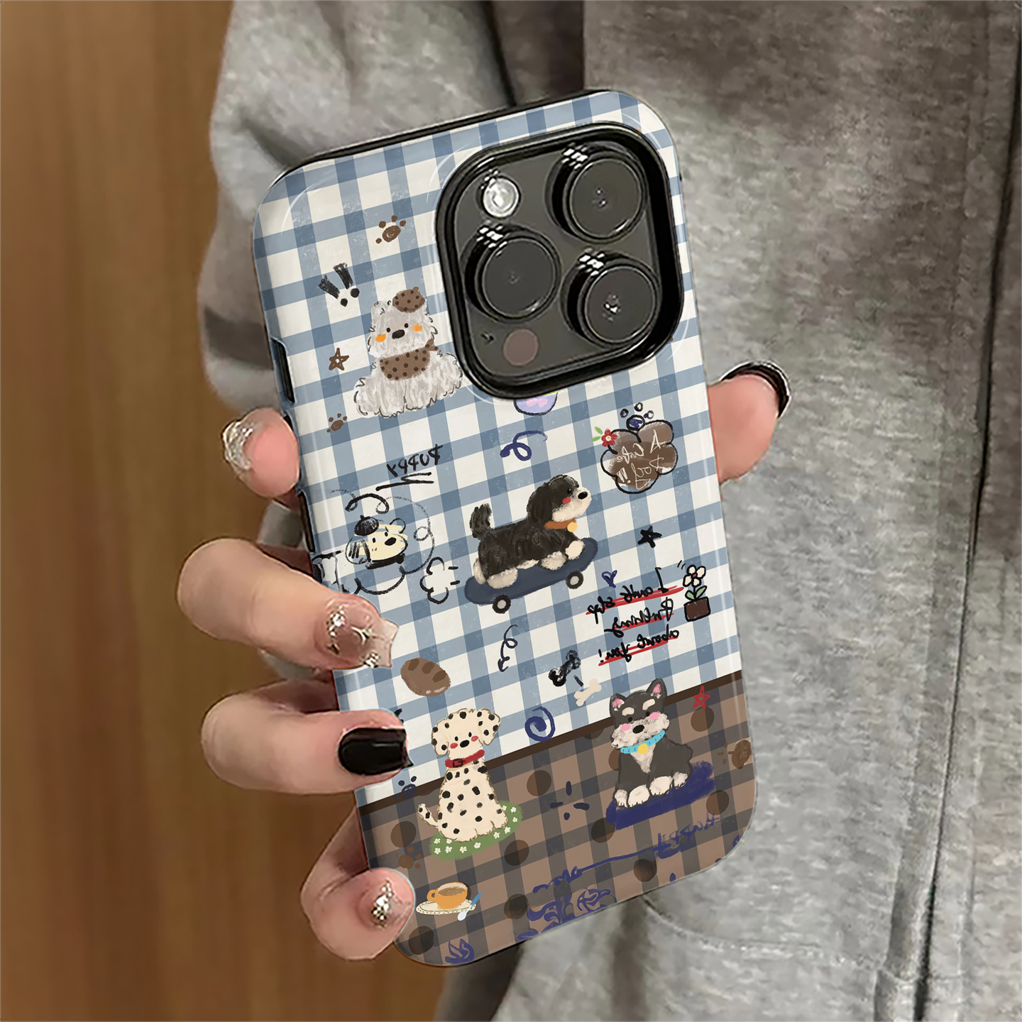 适用iPhone16promax手机壳苹果15pro新款苹果13女iP14pro简约12个性7plus防摔8套11硬xsmax格纹小狗16e菲林xr