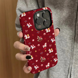 烟花小马适用苹果17promax手机壳iPhone16pro红色ip15pro女13简约14新款 7plus菲林 xsmax新年12防摔11保护套8