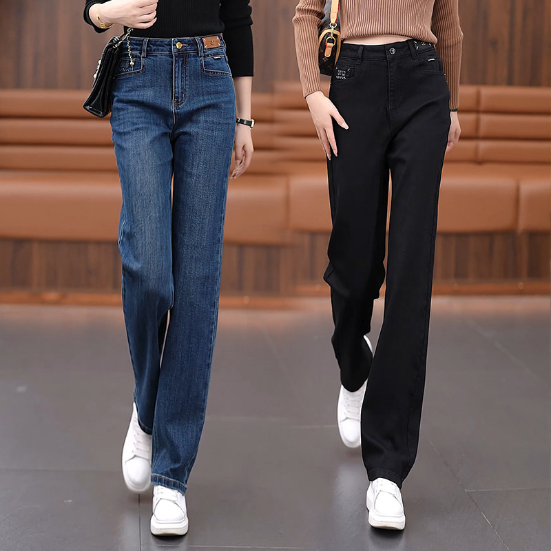 窄版阔腿牛仔裤女秋冬季加绒2025新款高腰显瘦宽松百搭休闲直筒裤,女装/女士精品,大码裤装,淘宝优惠券,粉丝福利购,淘宝优惠卷