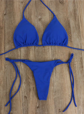 Sexy solid color suspender split swimsuit 纯色吊带分体泳装女