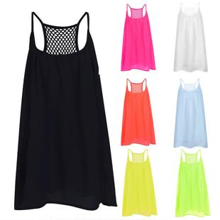 Strap mesh backless chiffon dress 吊带网格拼接露背雪纺连衣裙