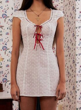 Holiday Style French Fairy YK Dress Pencil Out Hollow Bow Up