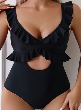 Fashionable ruffled sexy one-piece swimsui荷叶边性感连体泳装