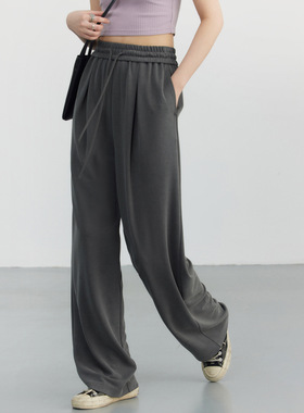 Leisure high waisted drape straight tube休闲高腰垂感直筒裤女