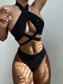 back split neck Open high waist swimsuit露背挂脖高腰分体泳装