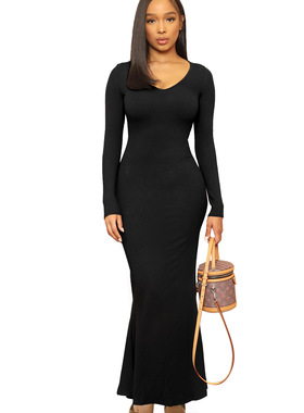 Solid V-neck waist sexy fishtail skirt 纯色V领收腰性感鱼尾裙