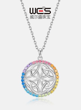 新款圆盘彩锆吊坠S925银镀18K金镶嵌彩宝宝石纳米锆锁骨链风轻奢