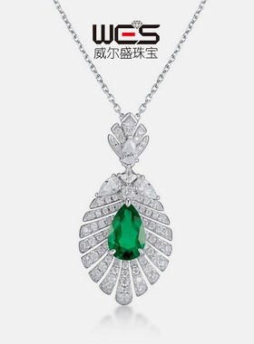 新品S925银镀18K金镶嵌彩宝宝石培育祖母绿吊坠红蓝宝石复古项链