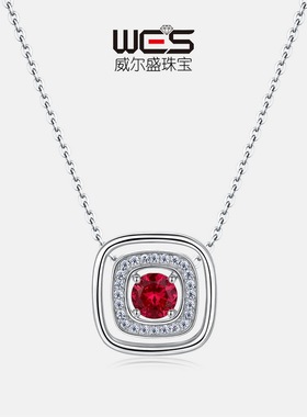 新款925纯银镀18K金PT950铂金培育红宝吊坠镶钻锁骨项链女