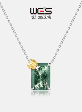 天然水草玛瑙项链S925银镀18K金PT950铂金七星瓢虫锁骨链优雅个性