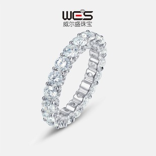 单排满钻莫桑石戒指璨S925银镀18K金镶嵌彩宝宝石情侣戒男女风