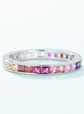 夏日璀璨彩锆闭口戒指S925银镀18K金镶嵌彩宝宝石轻奢简约戒指风