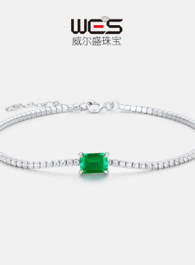 欧美简约S925银镀18K金复古手链女式镶嵌培育祖母绿手饰彩宝宝石