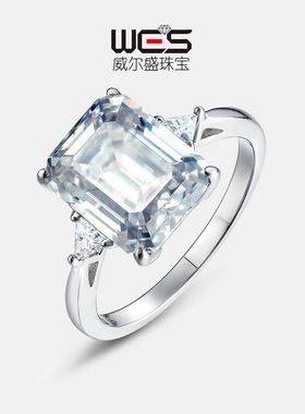 璀璨方糖莫桑石钻戒S925银镀18K金镶嵌彩宝宝石戒指大气简约百搭