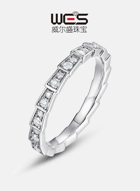 新款竹节单排莫桑石戒指S925银镀18K金镶嵌彩宝宝石情侣戒送女友