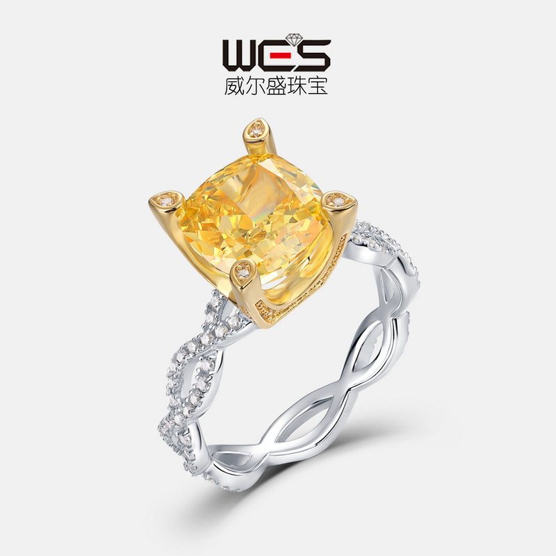 威尔盛S925银镀18K金高碳钻戒