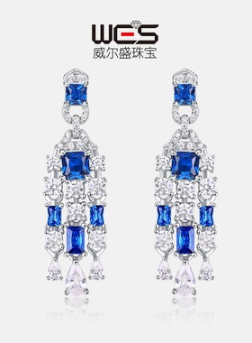 S925银镀18K金高碳彩宝实验室培育宝石钻耳钉时尚女耳环气质百搭