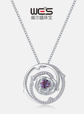 新款轻奢玫瑰花吊坠S925银镀18K金PT950铂金亚历山大石项链锁骨链