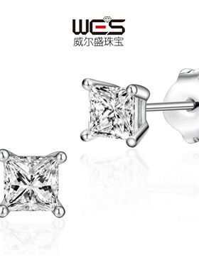 欧美锆石耳钉S925银镀18K金镶嵌彩宝宝石方形白锆耳饰简约时尚
