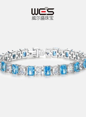 威尔盛S925银镀18K金冰花切高碳钻手链轻奢ins小众设计女友礼物