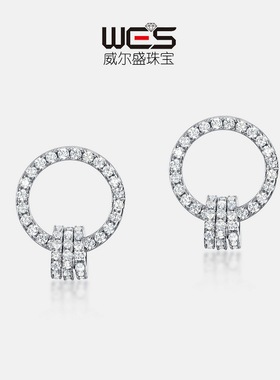 新款璀璨3A锆耳环S925银镀18K金镶嵌彩宝宝石环环相扣耳钉轻奢