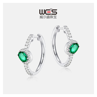 新款培育祖母绿复古耳环S925银镀18K金满镶高级彩宝宝石耳钉耳饰
