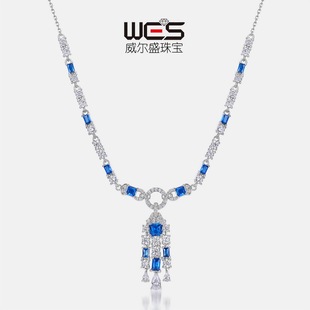 冰花切高碳钻长款项链S925银镀18K金满镶璀璨彩宝宝石锁骨链时尚