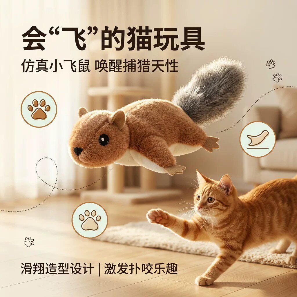 仿真飞鼠毛绒响纸猫薄荷自嗨挂件
