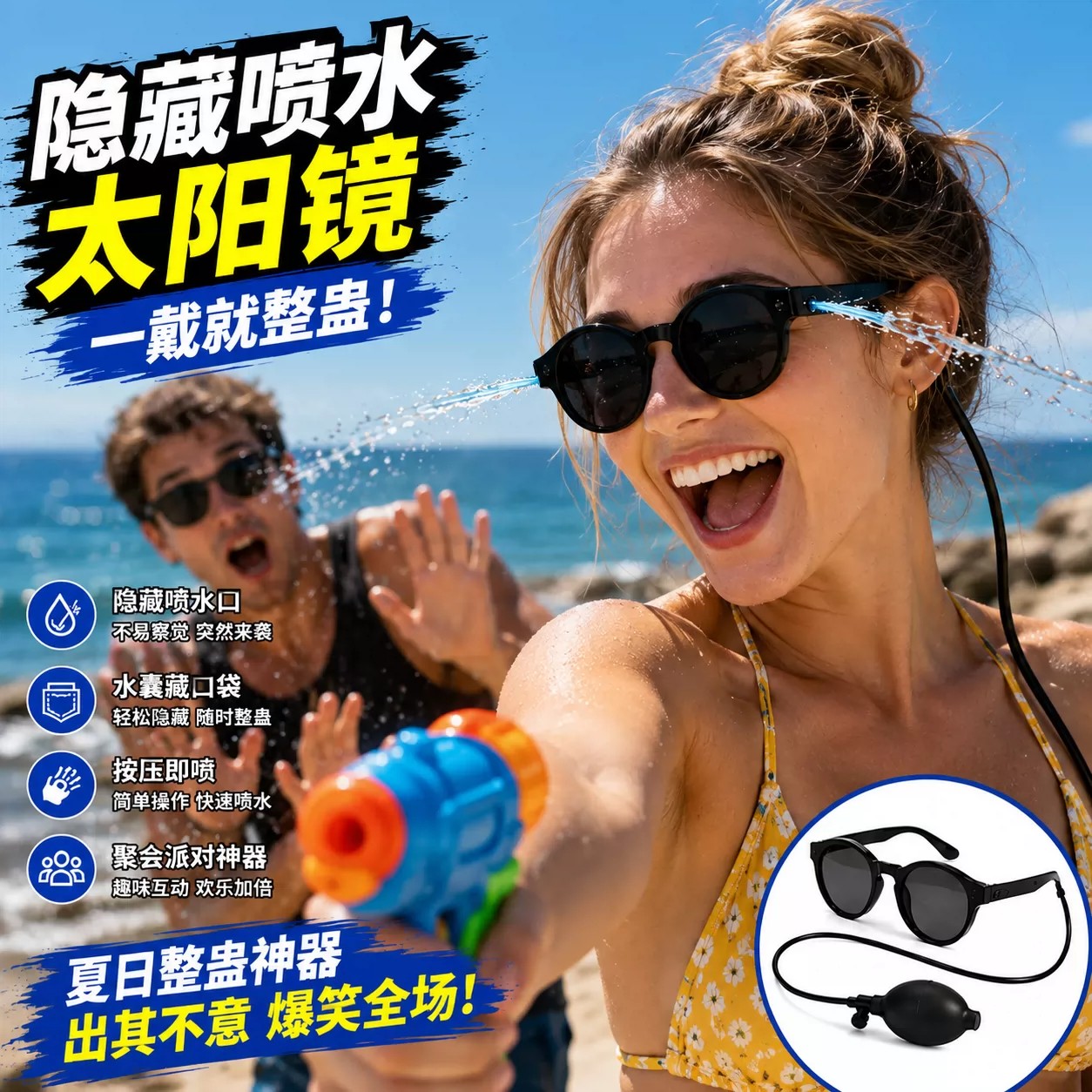 聚会整蛊恶搞水枪墨镜图片