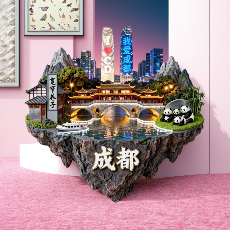 创意四川成都3D立体金属冰箱贴磁贴国潮创意家居装饰品招财伴手礼