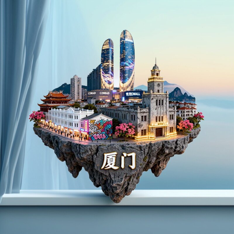 3D立体浮雕厦门城市风景金属强磁冰箱贴旅游纪念品中国风装饰贴
