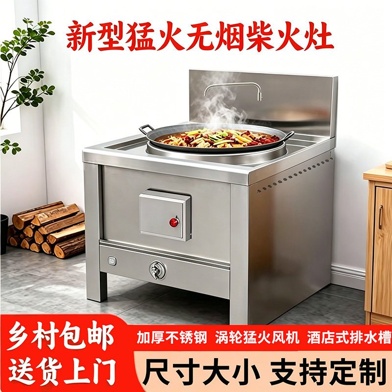 新款猛火无烟柴火灶农村家用商用厨房烧木柴两用炉不锈钢大锅灶台
