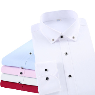 Business Fit Solid Button Men's Shirt商务修身纯色纽扣衬衣男