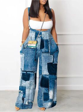 Fashion loose broad leg overalls woman时尚宽松阔腿背带裤女士