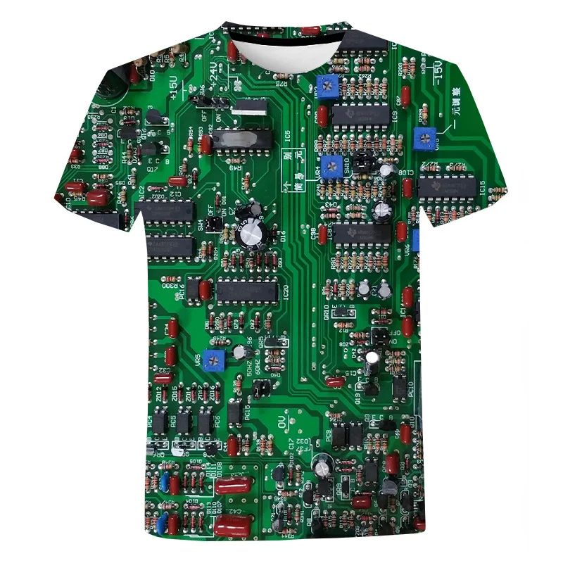 Mechanical 3D printed T-shirt for men时尚机械感3d印花T恤男士图片