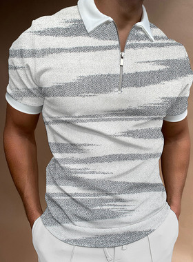 Lapel 3D printed casual short sleeves 翻领3D印花休闲短袖男士