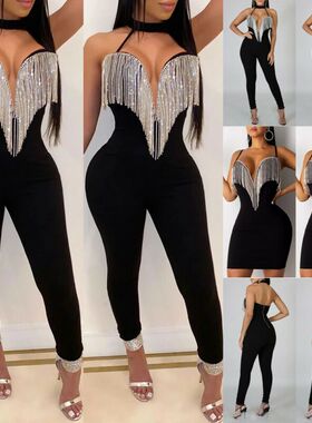 Sexy body-hugging fringed jumpsuit lady 性感紧身流苏连体裤女