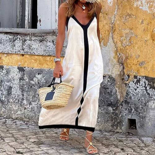 Long vacation style dress with suspender straps度假风连衣裙
