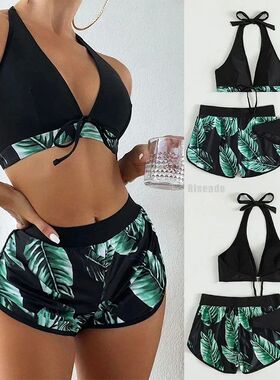 Lotus leaf printed shorts split swimsuit荷叶印花短裤分体泳装