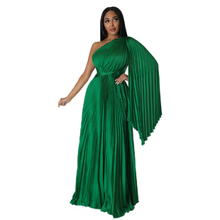 Waist Single Neck Oblique Dress单肩斜领收腰连衣裙女 Shoulder