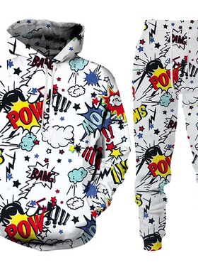 Vintage 3D print sports suit for men复古3D印花运动长袖套装男