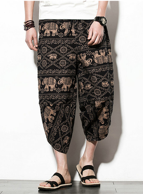 Vintage Print Loose Casual Capris 复古印花宽松休闲七分裤男士