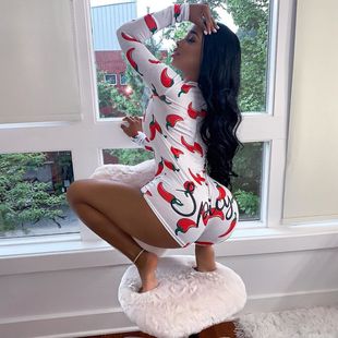 neck printed button Sexy 性感深V领纽扣连体裤 jumpsuit Deep