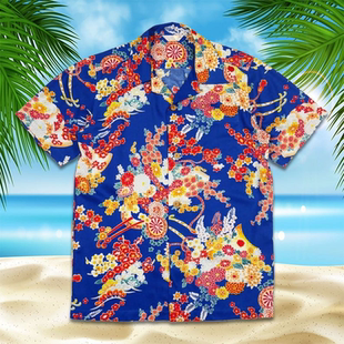 Printed short sleeve loose lapel shirt印花短袖宽松翻领衬衫男