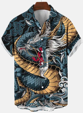 Stylish and simple printed lapel shirt时尚简约印花翻领衬衫男