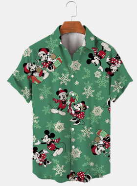 Men's printed lapel short-sleeved shirt 男式印花翻领短袖衬衫