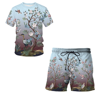 3D printing casual T-shirt suit for men3D印花休闲T恤套装男士